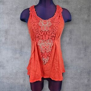 Vintage Y2K‎ Robin K Orange Floral Lace Babydoll Racerback Tank Top Medium B22